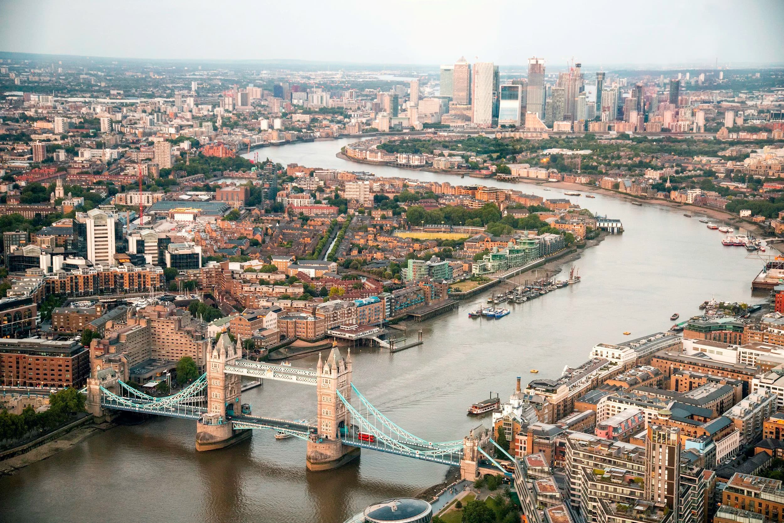 Aerial view of London along the Thames